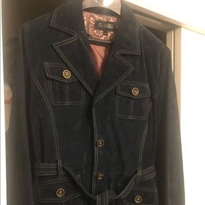 NWT Navy Blue Suede Leather Jacket